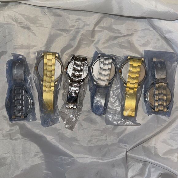 6 Geneva Luxury Watches, Mens Chronograph Gold Silver Blue White Gift New